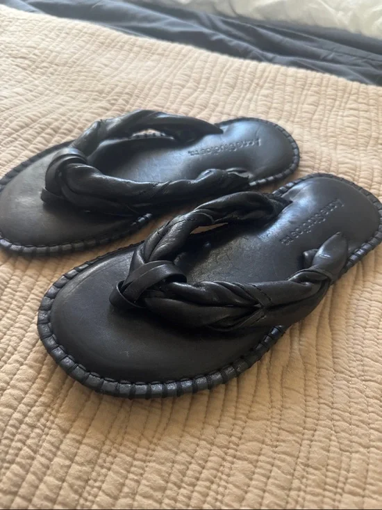 Acne Studios Black Braided Leather Flip Flops - Picture 3 of 4